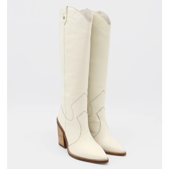 NWOT STIVALI NEW YORK Macao western cowboy boots in off white leather - Picture 7 of 9